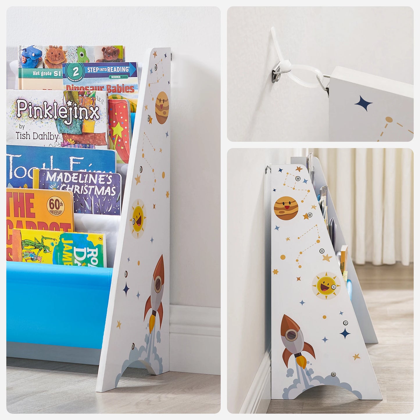 SONGMICS Kids’ Bookcase, Book Organizer, with Anti-Tip Kit, Storage Shelf for Children's Room, Playroom, School