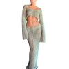 Women s Boho Style Crochet Bikini Cover Up Set Off Shoulder Knit Crop Top with Matching Long Skirt for Beachwear and Pool