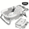 Folding Baby Bath Tub with Temperature Gauge and Cushion for 0-36 Months, Portable and Lightweight for Outdoor Bathing