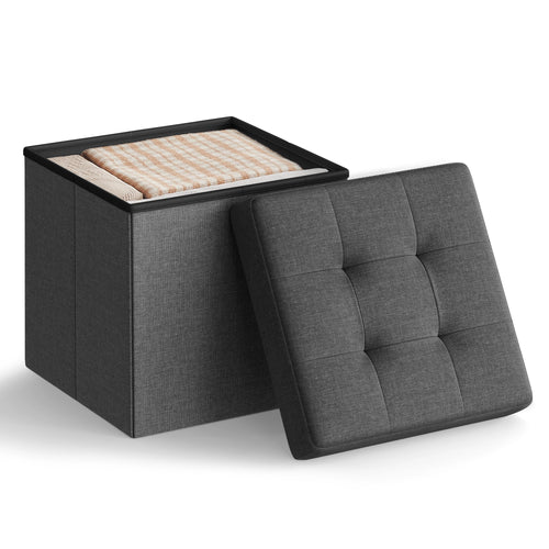 SONGMICS MAZIE Collection - 15 Inches Folding Storage Ottoman Bench, Ottoman Foot Rest, End of Bed Bench, Storage Chest