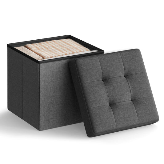 SONGMICS MAZIE Collection - 15 Inches Folding Storage Ottoman Bench, Ottoman Foot Rest, End of Bed Bench, Storage Chest