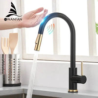 Sensor Kitchen Faucets Black Gold Smart Touch Inductive Sensitive Faucet Mixer Tap Single Handle Dual Outlet Water Modes 1005J