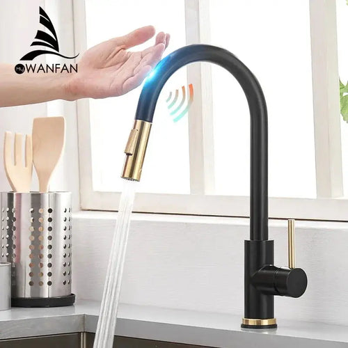 Sensor Kitchen Faucets Black Gold Smart Touch Inductive Sensitive Faucet Mixer Tap Single Handle Dual Outlet Water Modes 1005J