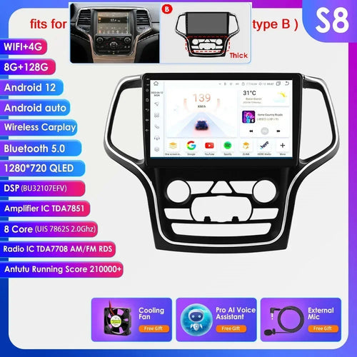 Hizpo 10.1 Carplay 4G 2Din Android 13 Car Radio for Jeep Grand Cherokee WK2 2014 -2022 Multimedia Video Player Autoradio GPS DSP