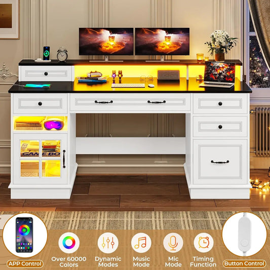 Executive Desk with File Drawer, Computer Desk with Monitor Stand, Home Office Desk with Drawers & Storage Cabinet