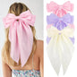 Hair Bows for Women Girls 3Pcs White Pink Black Silky Satin Large Bows Hair Clip Oversized Hair Ribbons Long Tail Big Hair Bows