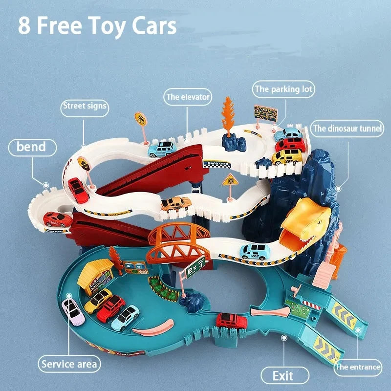 Electric Dinosaur Mountain Track Car Adventure Game Racing Rail Car Toys Track Interactive Train Children's Educational Toys