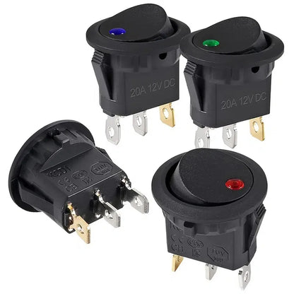 4Pcs Lighted Rocker Switch Waterproof DC 12V 20A Round Rocker Toggle Switch 3 Pins Toggle Buttons for Car Automotive Boat Truck