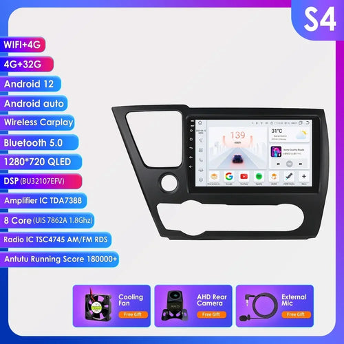 Hizpo For Honda Civic 9 2013 2014 2015 2016 Android 13 Carplay Car Radio Multimedia Video Player GPS Navigation 2 Din Autoradio