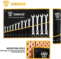 DEKO 13-piece Flex-Head Ratcheting Combination Wrench Set 5/16"-1" SAE 72-Tooth Cr-V Ratche Wrenches with Roll-up Pouch