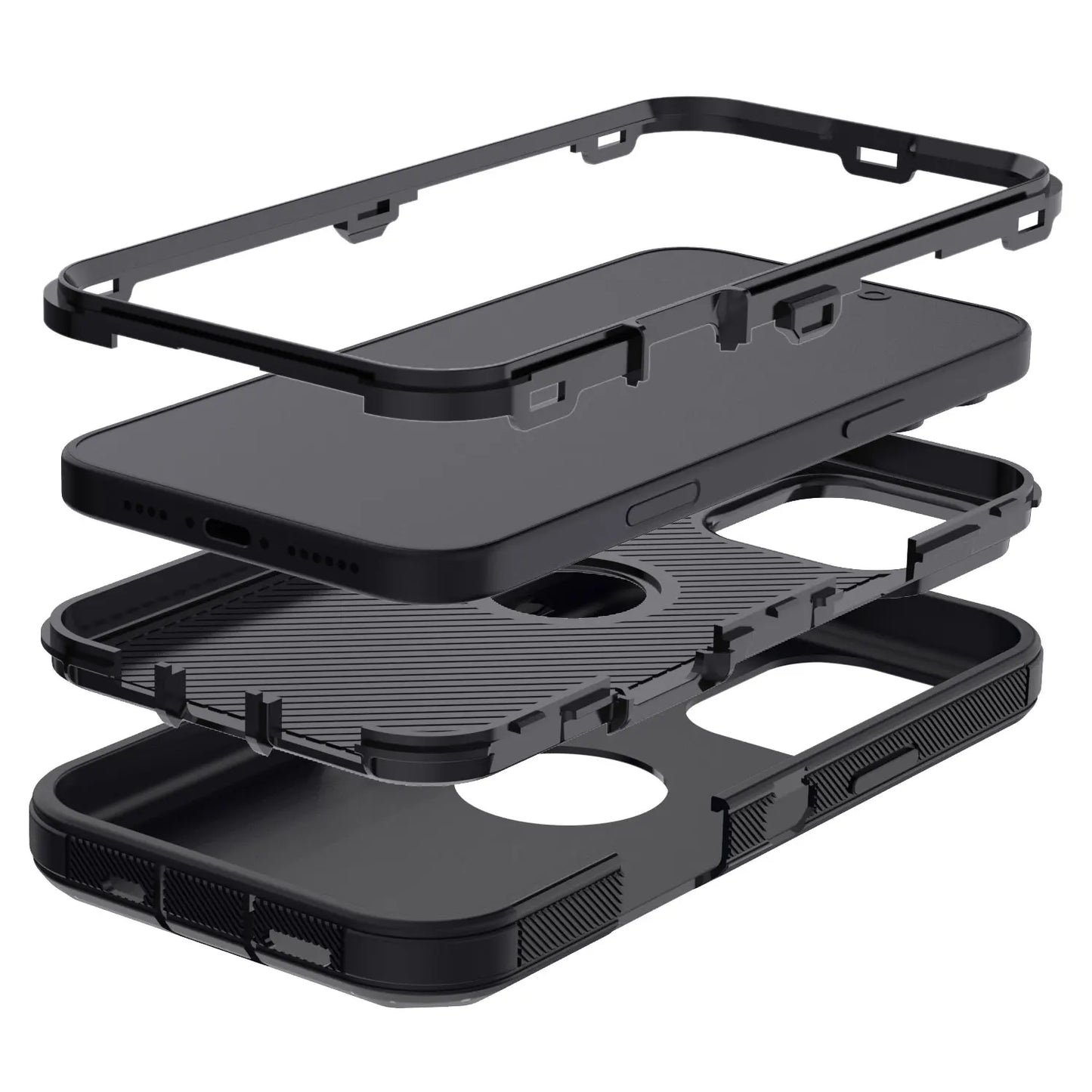 Black For iPhone 16 Pro Max 16 Plus 16 Pro 16 Case Heavy Duty Shockproof Hard Protective Rugged Hybrid 3in1 Layers Phone Cover