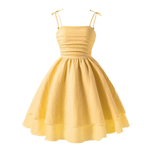 Girls Sling Dress Solid Color Yellow/Pink Tiered Princess Dress Sweet Style Tween Girls Dress Birthdaty Party Dating Clothes 12Y