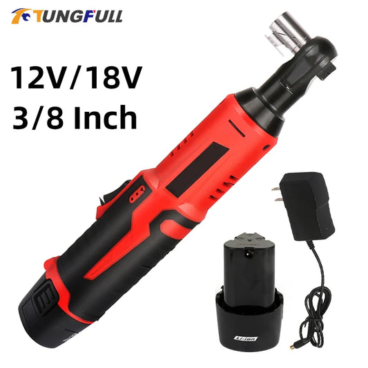 12V 18V Cordless Electric Ratchet Wrench 3/8 Inch Right Angle Ratchet Wrench Rechargeable Electric Impact Wrench Impact Driver