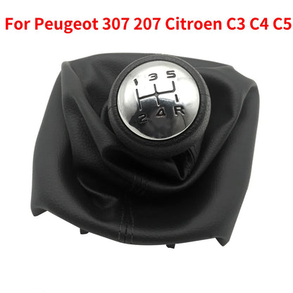 For Peugeot 307 207 206 Citroen C3-C5 5-Speed Gear Shift Knob With Collars Gear Shift Lever Dust Anti-dust Cover Interior Parts