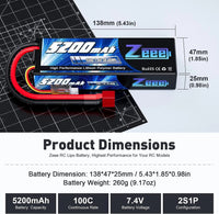 1/2 Units Zeee Lipo Battery 2S 7.4V 100C 5200mAh with Deans Connector for RC Car Truck Vehicle Buggy Losi RC Racing Models Parts EzBuyCo