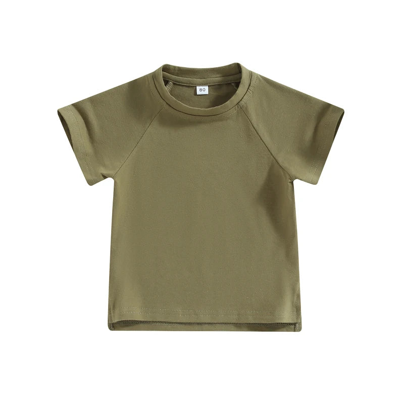 Kids Cotton Short Sleeve T-shirt Summer Casual Loose Fit Solid Color O Neck Tee for Toddler Girls and Boys