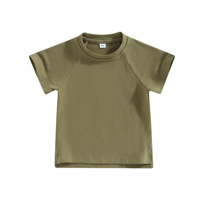 Kids Cotton Short Sleeve T-shirt Summer Casual Loose Fit Solid Color O Neck Tee for Toddler Girls and Boys