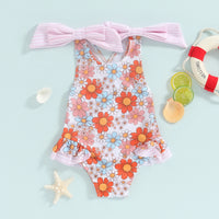 2024-01-17 Lioraitiin Toddler Baby Girl  Swimsuit Floral Romper Baby Beach Swimwear Swimming Ruffle Summer Bathing Suit Sunset
