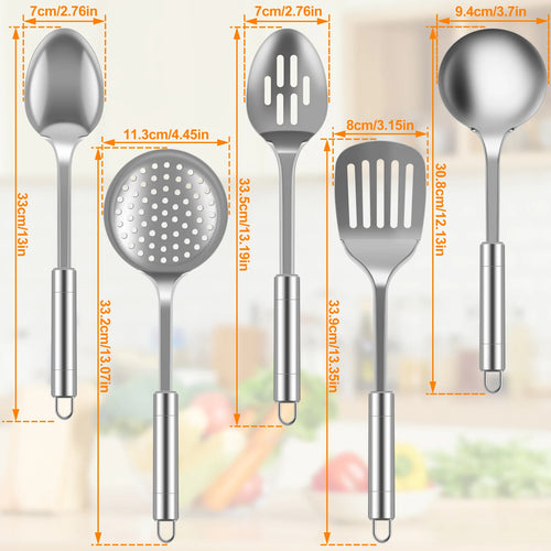 5Pcs Kitchen Cooking Utensils Set Stainless Steel Shovel Soup Spoon Spatula Utensils Dinnerware Cooking Tools Kitchen Gadgets