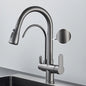 Quyanre Matte Black Filtered Crane For Kitchen Pull Out Spray 360 Rotation Water Filter Tap Three Ways Sink Mixer Kitchen Faucet