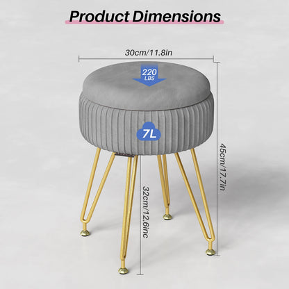 Redlife Velvet Vanity Stool Chair with Storage Multifunctional Makeup Chair Footrest with Anti-Slip Feet for Living Room Bedroom