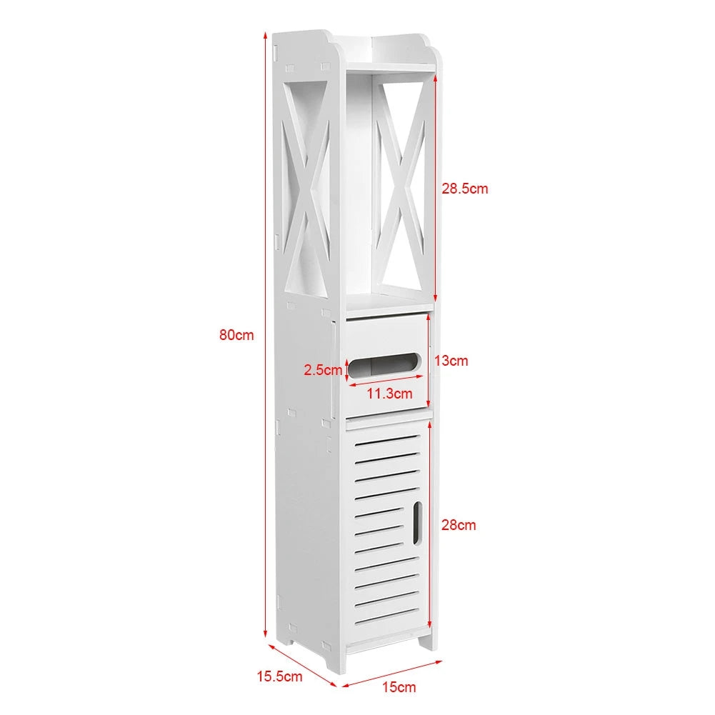 80x15.5x15CM Bathroom Toilet Furniture Cabinet White Wood Cupboard Shelf Tissue Storage Rack