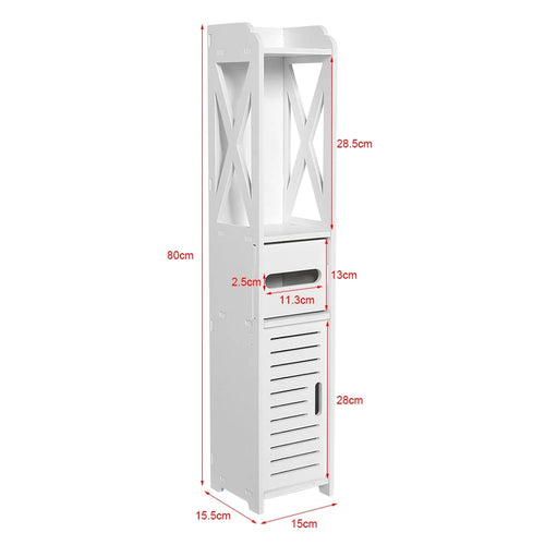 80x15.5x15CM Bathroom Toilet Furniture Cabinet White Wood Cupboard Shelf Tissue Storage Rack