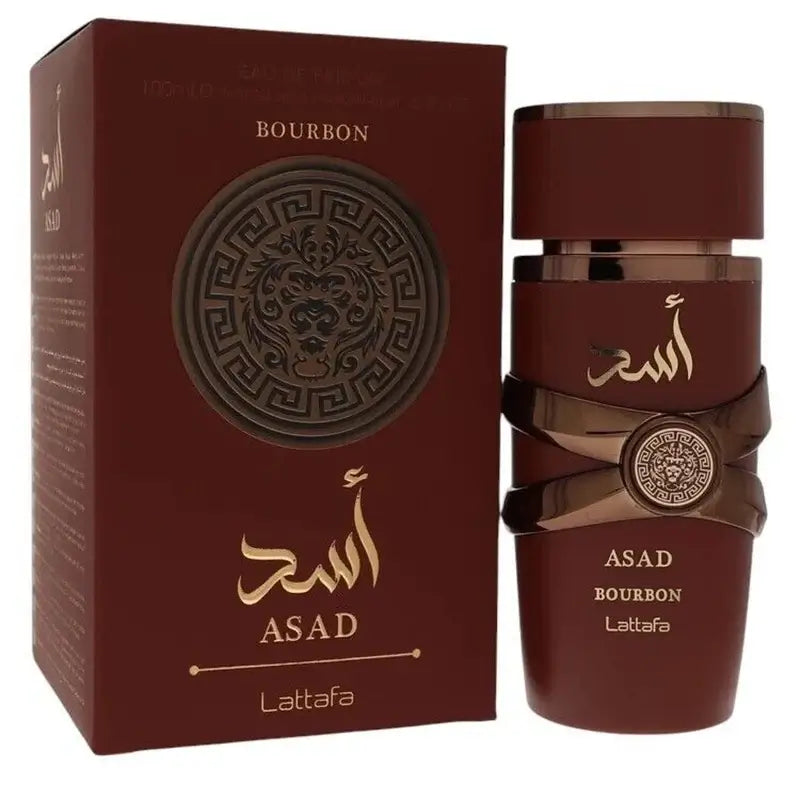 Lattafa Asad Bourbon Eau De Parfum 3.4 oz unisex fragrance in boxed packaging