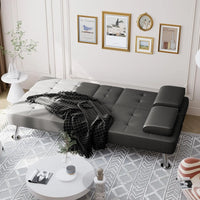 Folding Futon Sofa Bed Sleeper Couch for Living Room Faux Leather Upholstered Loveseat w/Removable Armrests, Metal Legs