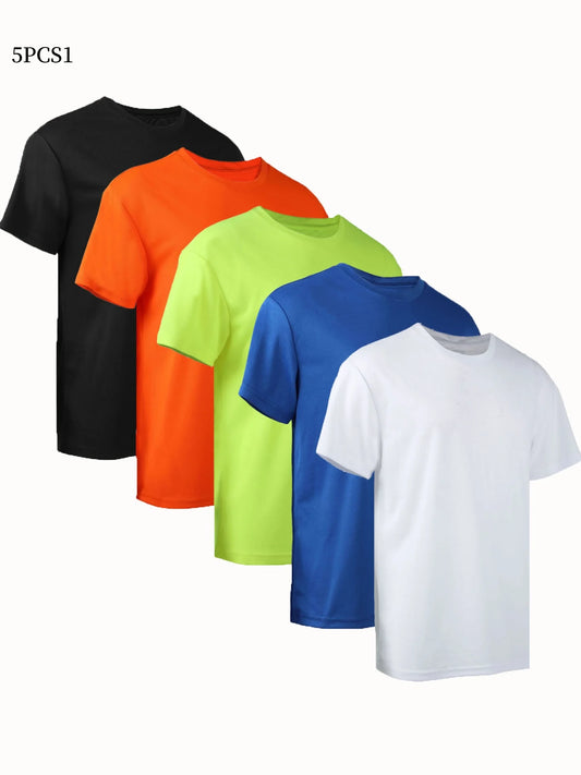 5 men's moisture wicking short sleeved shirts - breathable sports T-shirts suitable for daily and outdoor activities