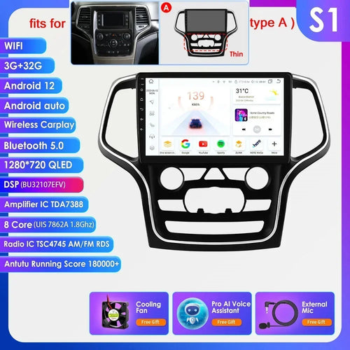 Hizpo 10.1 Carplay 4G 2Din Android 13 Car Radio for Jeep Grand Cherokee WK2 2014 -2022 Multimedia Video Player Autoradio GPS DSP