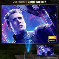 HAPPRUN Electric Focus Mini 1080P Projector - Bluetooth, 200 Inch Display, Outdoor Movie