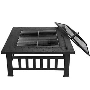 32" Metal Firepit Patio Backyard Garden Square Stove Cover Fire Pit Heat Brazier