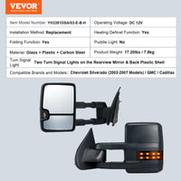 VEVOR Pair Towing Mirrors Power Heated with Signal LED Driving Light Tow Mirror for Chevrolet Silverado (2003-2021)/GMC/Cadillac