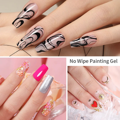 AWStorG 7Pcs/Set Not Flowing 4 In 1 Solid No Wipe Painting Gel Varnish Black White Color Painting Liner Nail Art Glitter UV Gel