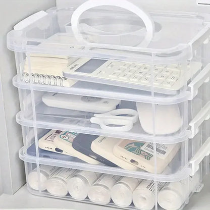 4 Layers Desk Storage Organizer Transparent Stackable Makeup Organizer Box School Office Plastic Jewelry Kids Toys Container Box