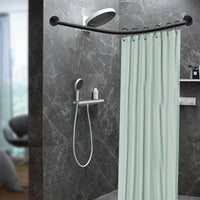 L-Shape Shower Curtain Rail,No Drilling Shower Rail Corner Bathtub Stainless Steel Telescopic Rod, Wardrobe Bathroom Shower Rod