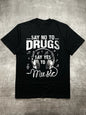 Men's Heat Transfer Print Cotton Round Neck Short Sleeve T-Shirt - Music Theme Design, Black 200g