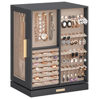 SONGMICS Jewelry Box 360° Rotating, Jewelry Storage Case with 5 Drawers, Jewelry Organizer, Glass Window, Spacious