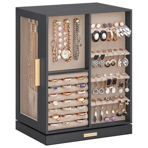 SONGMICS Jewelry Box 360° Rotating, Jewelry Storage Case with 5 Drawers, Jewelry Organizer, Glass Window, Spacious