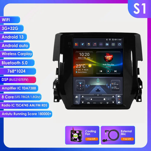 9.7" 7862 Android 13 Car radio for Honda Civic 2015-2020 tesla Style Multimedia player Carplay GPS navi Stereo 4G SWC Autoradio