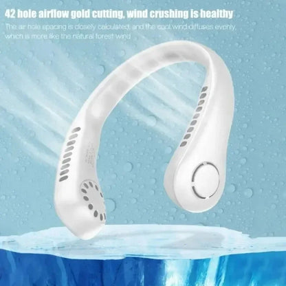 2025 Long endur New Mini Neck Mounted Fan Portable Bladeless Neck Rechargeable Air Cooler 3 Speed Mini Summer Sports Fan Outdoor
