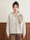 Women Hoodie Vintage Long Sleeve Graphic Print Zipper Closure Sweatshirt with Pockets