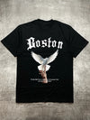 Men's Black 200g Cotton T - Shirt - Boston White Pigeon Peace Theme Heat Transfer Print Round Neck Short Sleeve