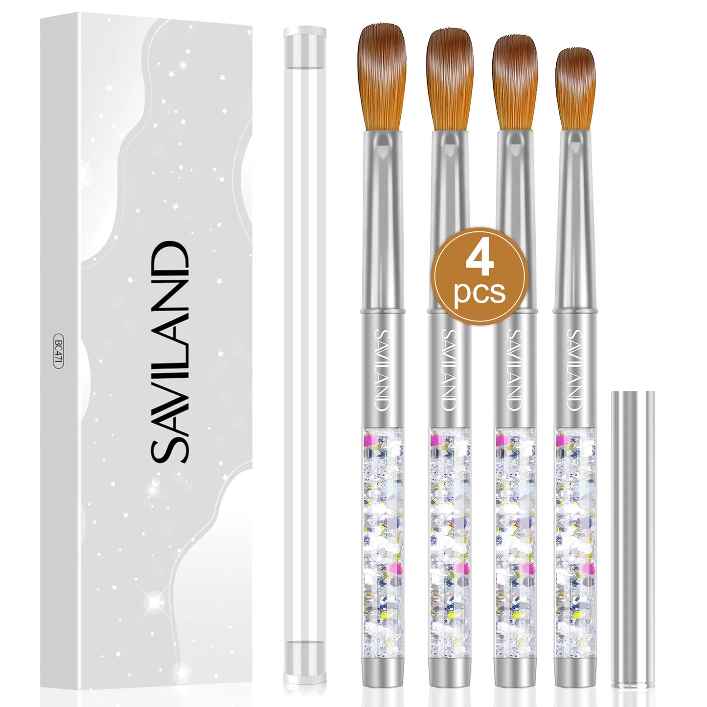 Saviland 4pcs Kolinsky Acrylic Nail Brush Set Good Quality Nail Art Mink Brush Manicure Brush Drawing Nail Art Design Beginners