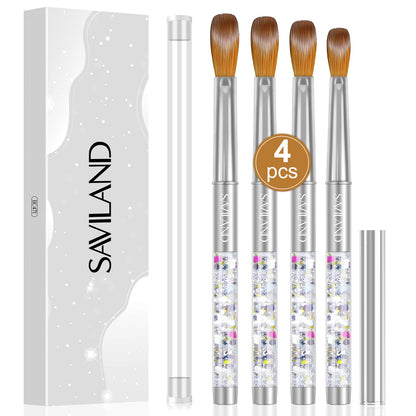 Saviland 4pcs Kolinsky Acrylic Nail Brush Set Good Quality Nail Art Mink Brush Manicure Brush Drawing Nail Art Design Beginners