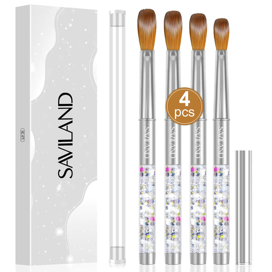 Saviland 4pcs Kolinsky Acrylic Nail Brush Set Good Quality Nail Art Mink Brush Manicure Brush Drawing Nail Art Design Beginners