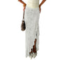 Elegant Women s Lace Maxi Skirt with High Waist and Ruffled Hemline Stylish Bodycon Fit for Summer Fashion Trend