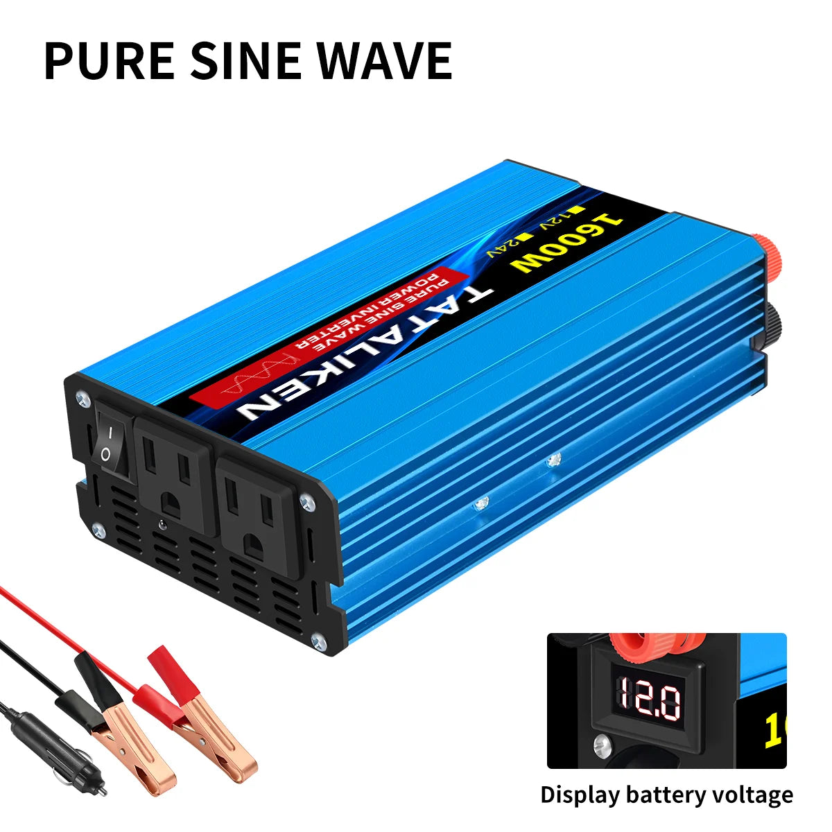 US Socket 12V To AC 110V 60HZ Pure Sine Wave Inverter Car Power 1600W/2200W/3000W Voltage Portable Converter with LED EzBuyCo
