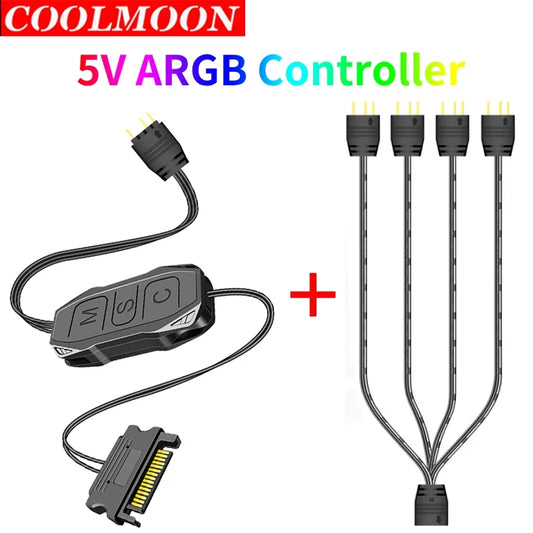 COOLMOON AR-1 RGB Controller Cable 5V 3 Pin 3pin to SATA ARGB Mini Controller HUB Adapter for PC Fan Cooling Fan Light Strip
